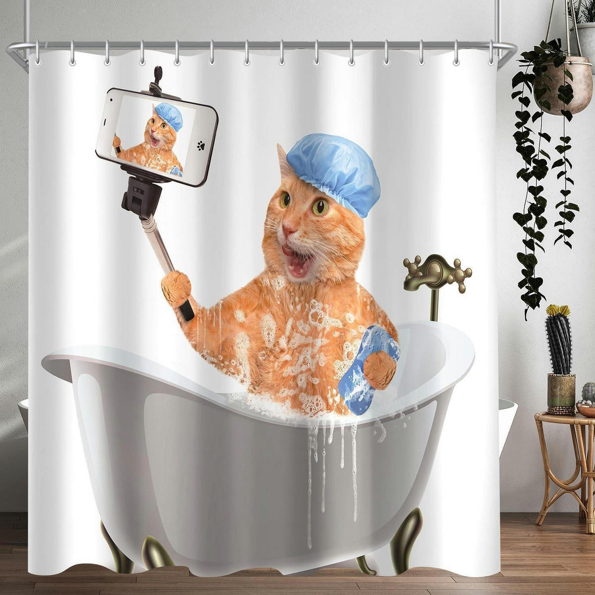 DUSCHVORHANG Cat Selfies 180 x 200 cm - Multicolor, Textil (180/200cm)