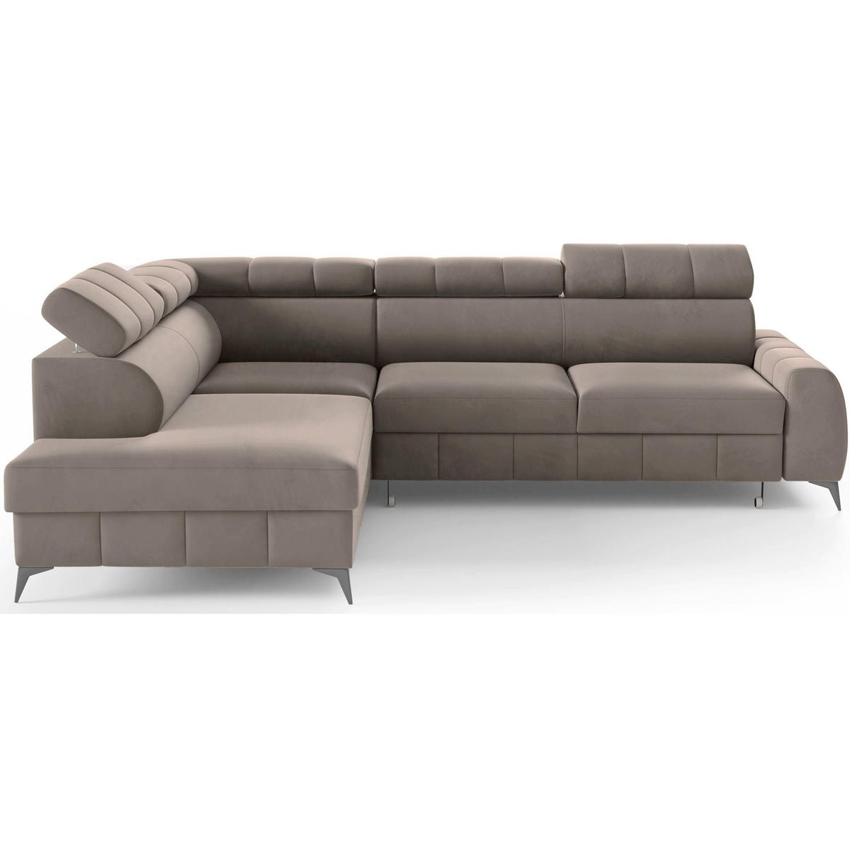 ECKSOFA London Hellbraun Velours - Hellbraun/Schwarz, Textil/Metall (274/203cm) - Selsey