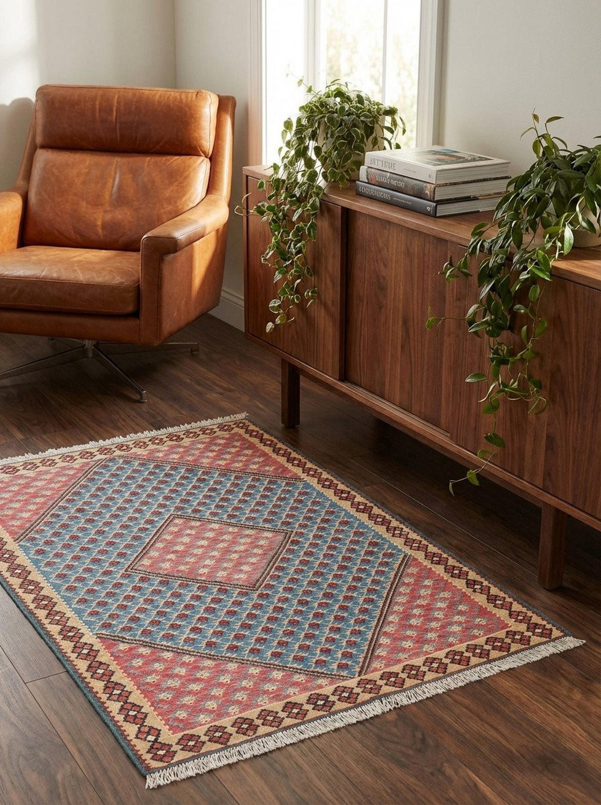 HANDWEBTEPPICH Kelim Senneh Blau 151/107 cm Schurwolle - Blau, Textil (107/151cm) - Looma