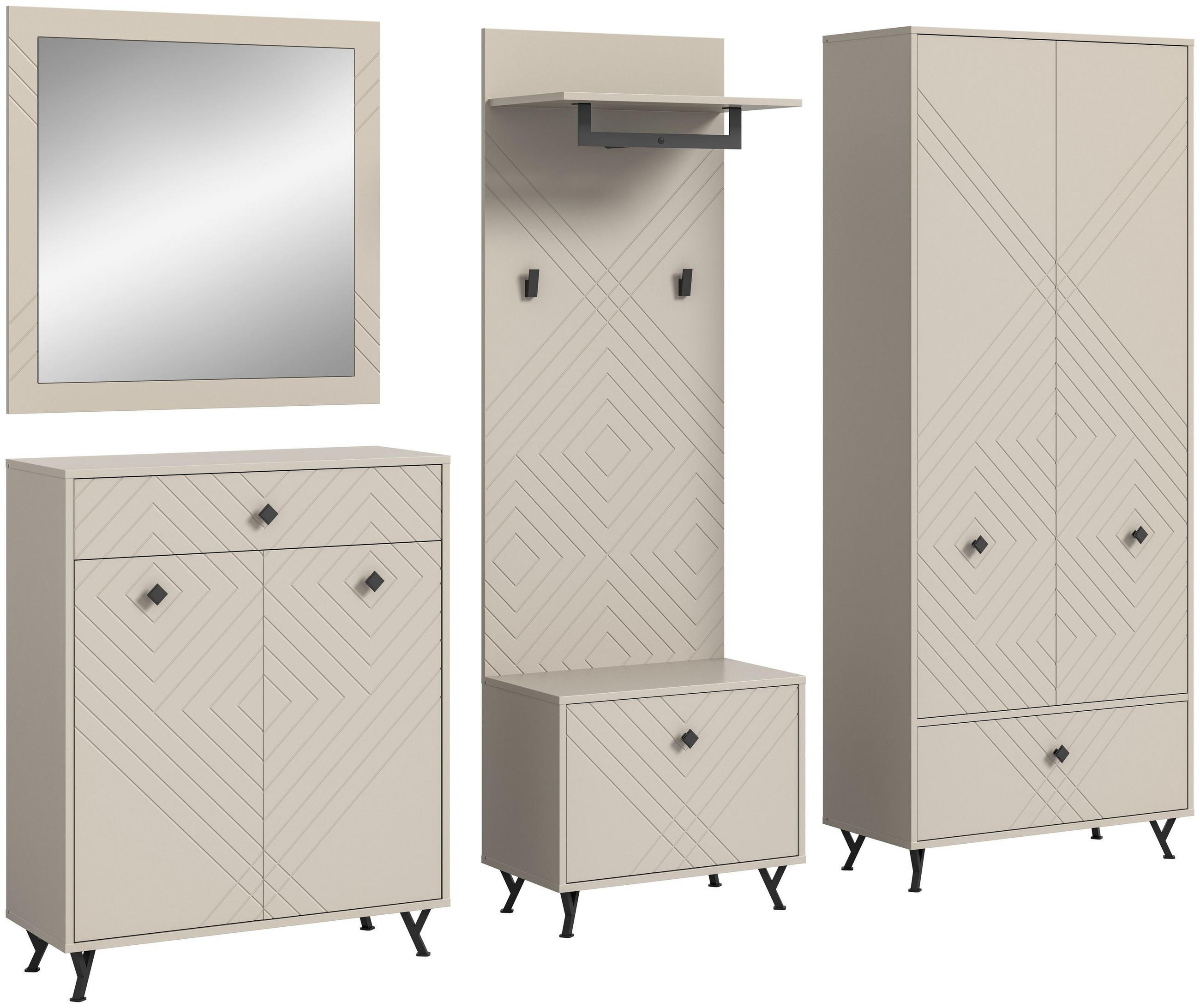 GARDEROBEN-SET NOTES 5-tlg. (B/H/T: ca. 250/190/35 cm) in sandbeige/sandbeige matt - Sandfarben, Holzwerkstoff (250/190/35cm)
