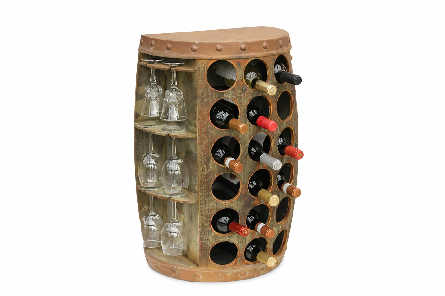 WEINREGAL Fassform 18 Flaschen Holz - Braun, Holz (52/72/52cm) - DanDiBo