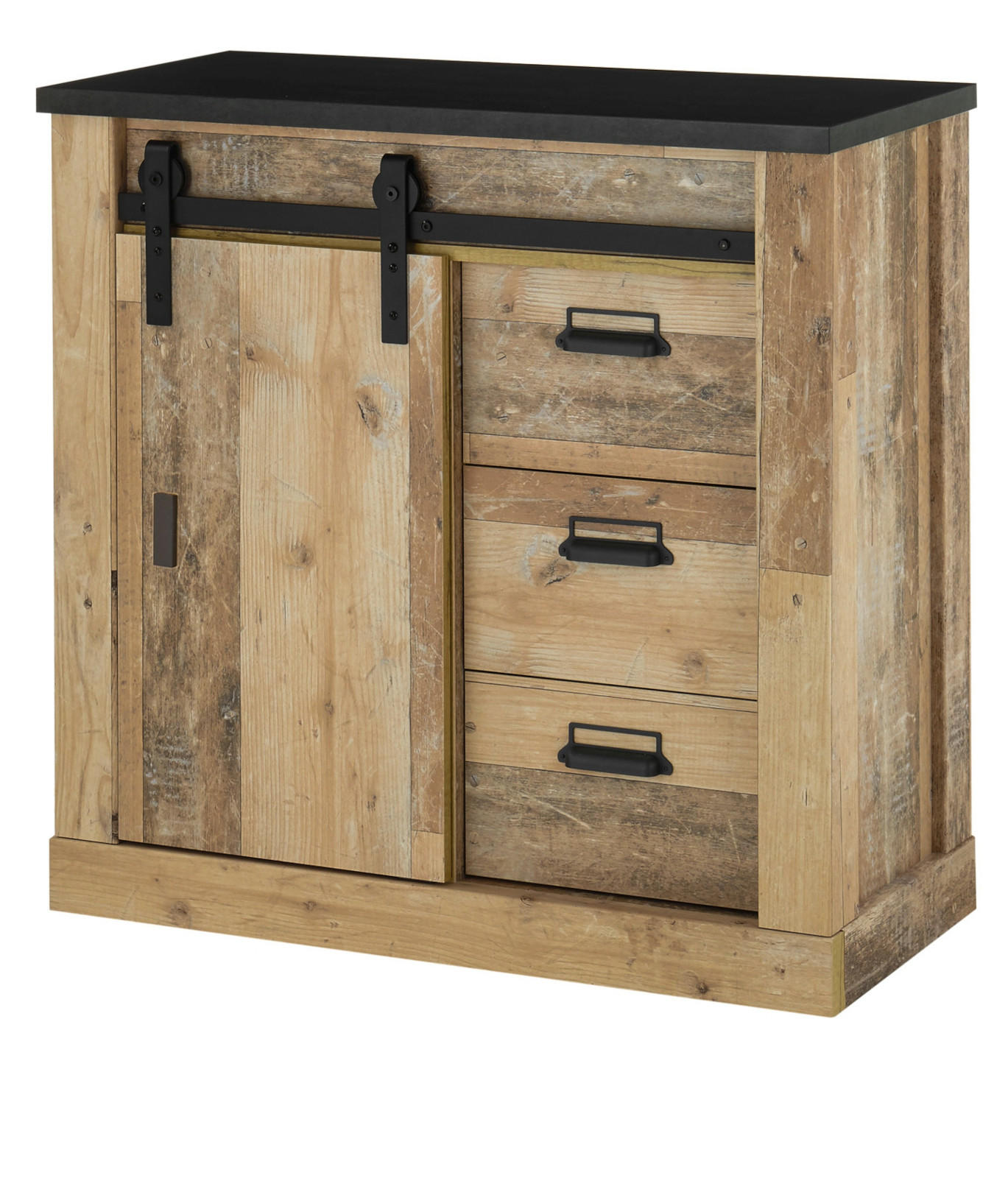 KOMMODE Used Wood hell, anthrazit, Sideboard mit Soft-Close - Anthrazit/Schwarz, Holzwerkstoff/Metall (93/91/43cm) - Furn.Design