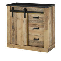KOMMODE Used Wood hell, anthrazit, Sideboard mit Soft-Close - Anthrazit/Schwarz, Holzwerkstoff/Metall (93/91/43cm) - Furn.Design