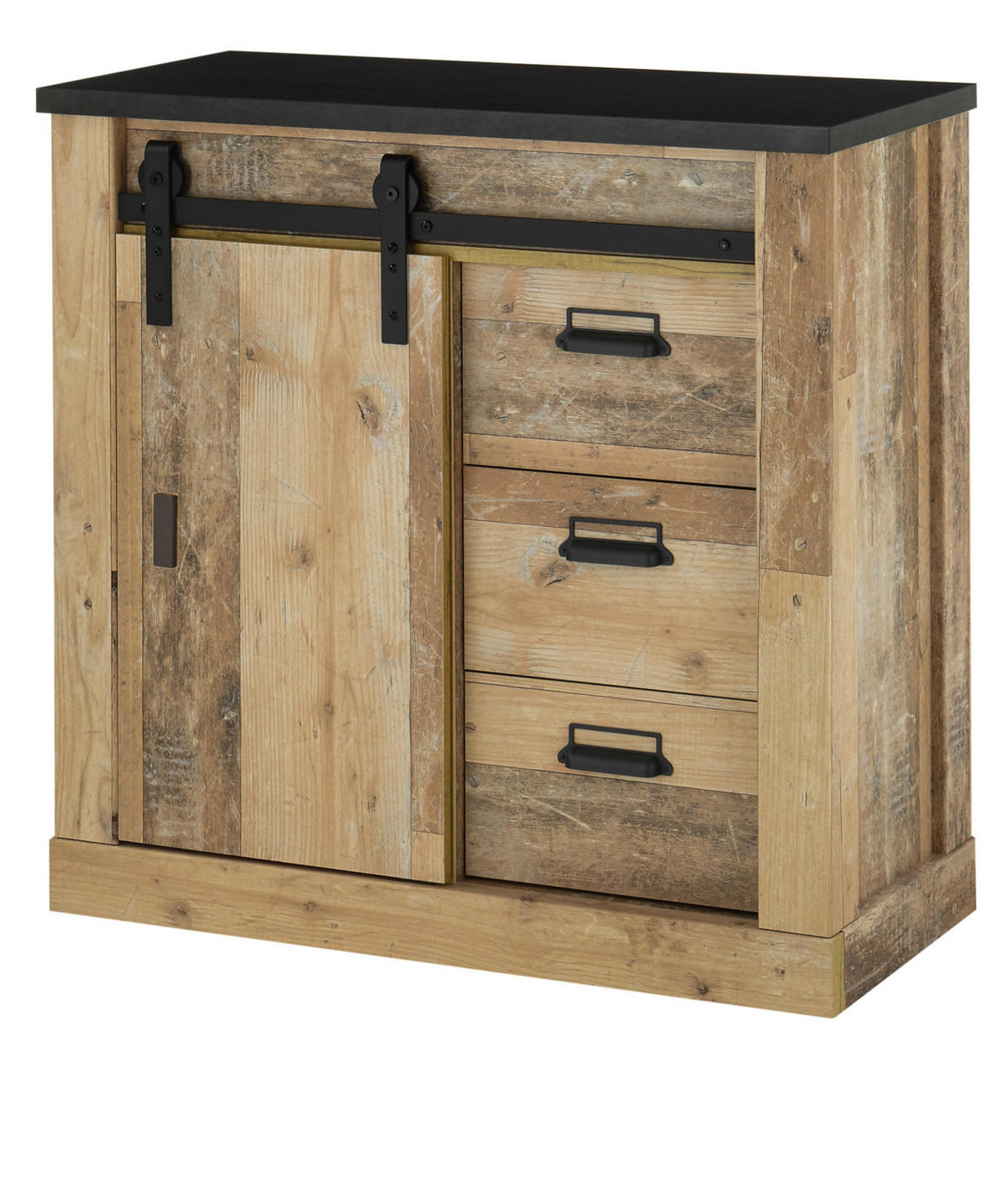 KOMMODE Used Wood hell, anthrazit, Sideboard mit Soft-Close - Anthrazit/Schwarz, Holzwerkstoff/Metall (93/91/43cm) - Furn.Design