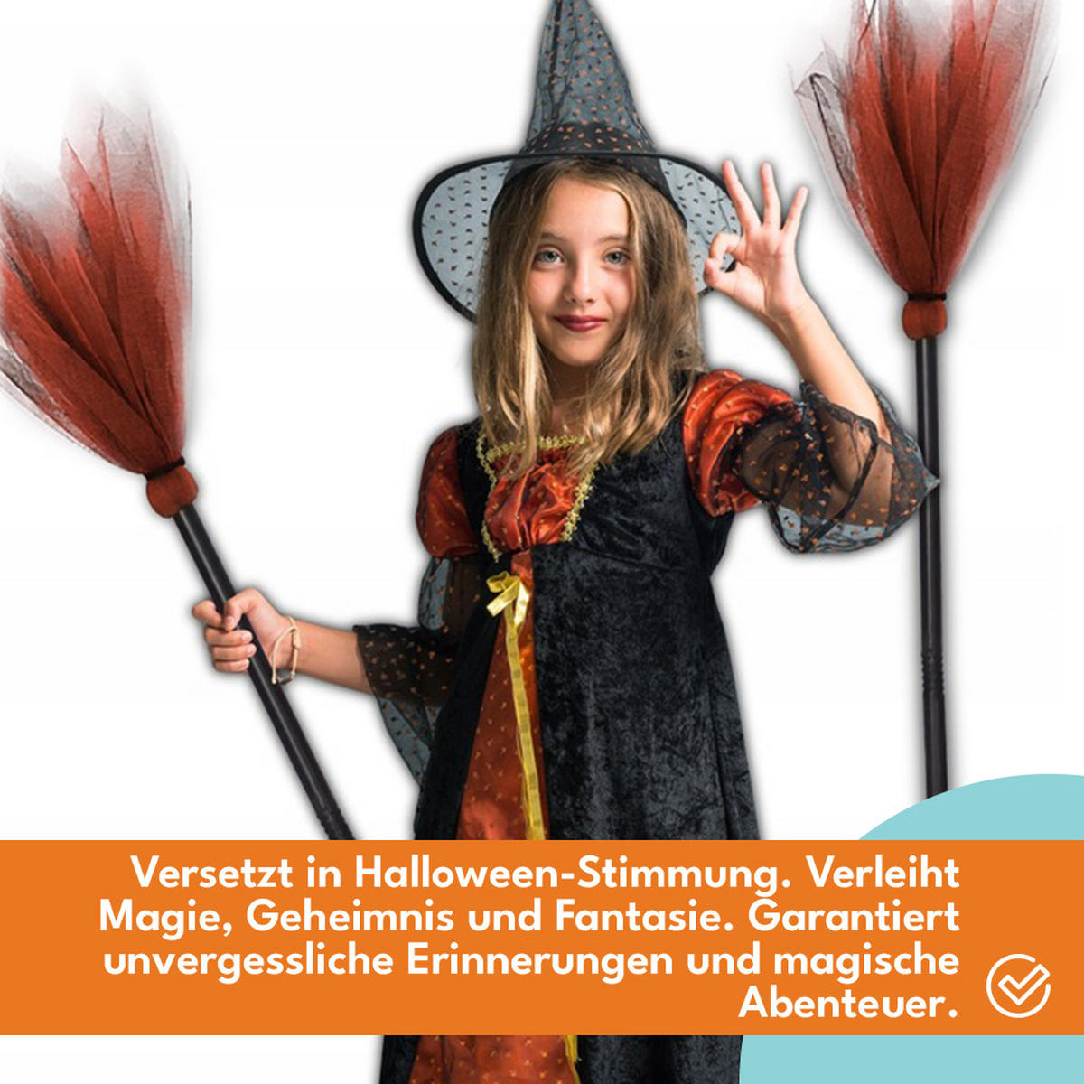 HEXENBESEN Halloween Orange - Orange, Kunststoff (87/4/87cm) - KRUMAD