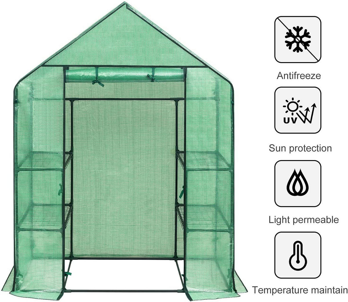 GEWÄCHSHAUS – 143×73×195 cm Foliengewächshaus mit Metallgerüst, UV-beständig, Wetterfest, Rolltür mit Reißverschluss, Für Garten & Balkon - Grün, Textil (143/195/73cm) - JUNG