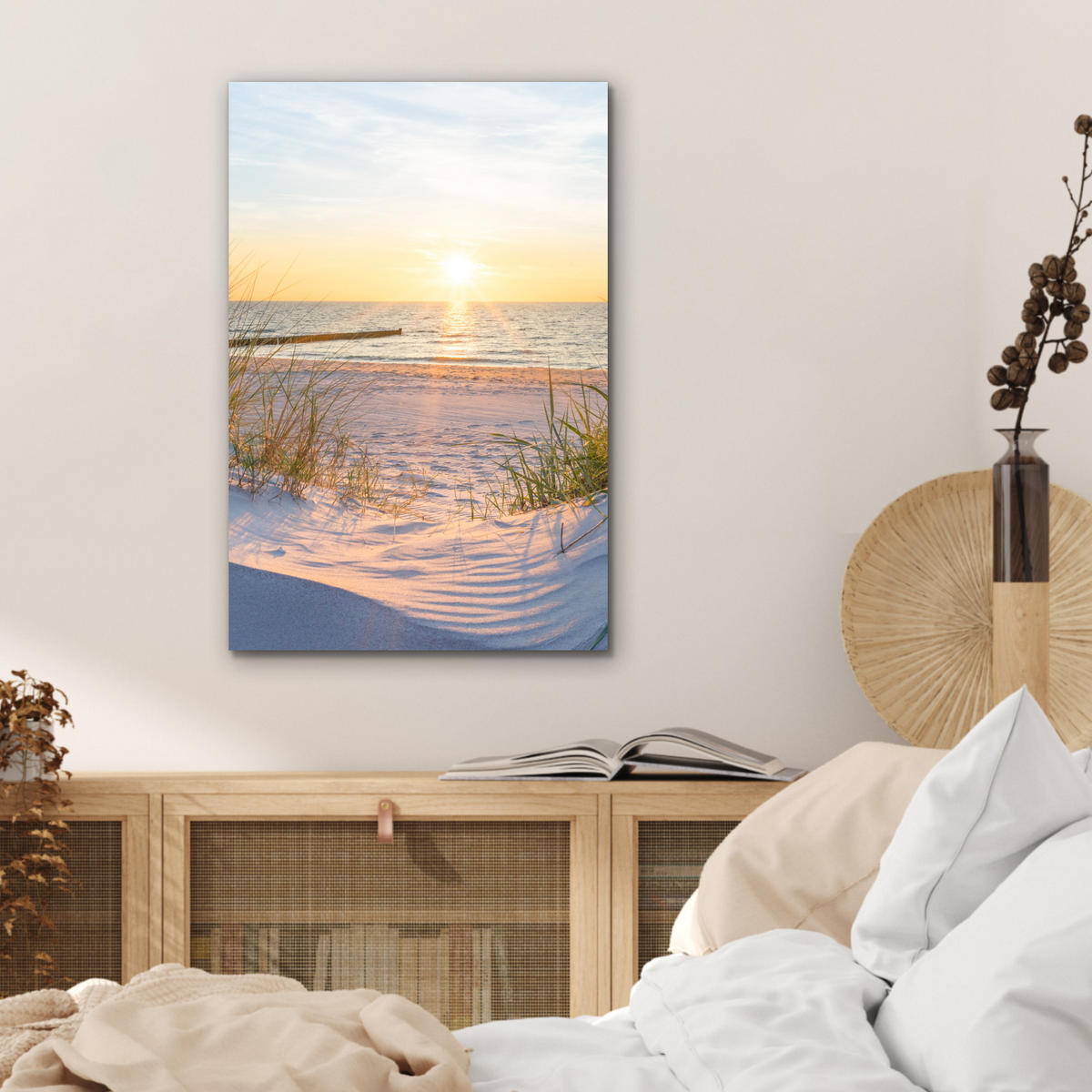 METALLBILD Strand - Sonne - Düne - Gras - Sand - Horizont 40x60 cm - Hellblau, Metall (40/60cm) - MuchoWow