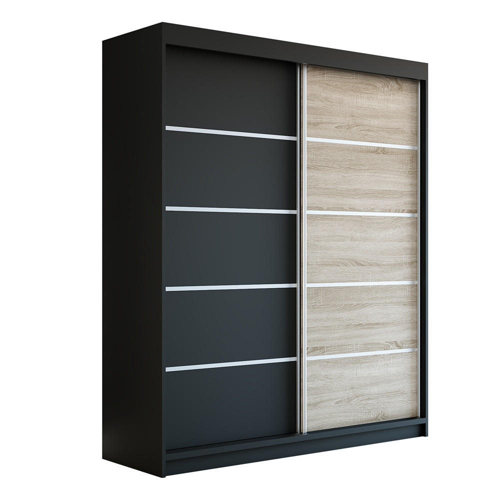 SCHWEBETÜRENSCHRANK 180 CM TREND Farbe: Schwarz , schwarz , sonoma - Schwarz/Braun, Holzwerkstoff (180/215/59.5cm) - A&J MöbelLand