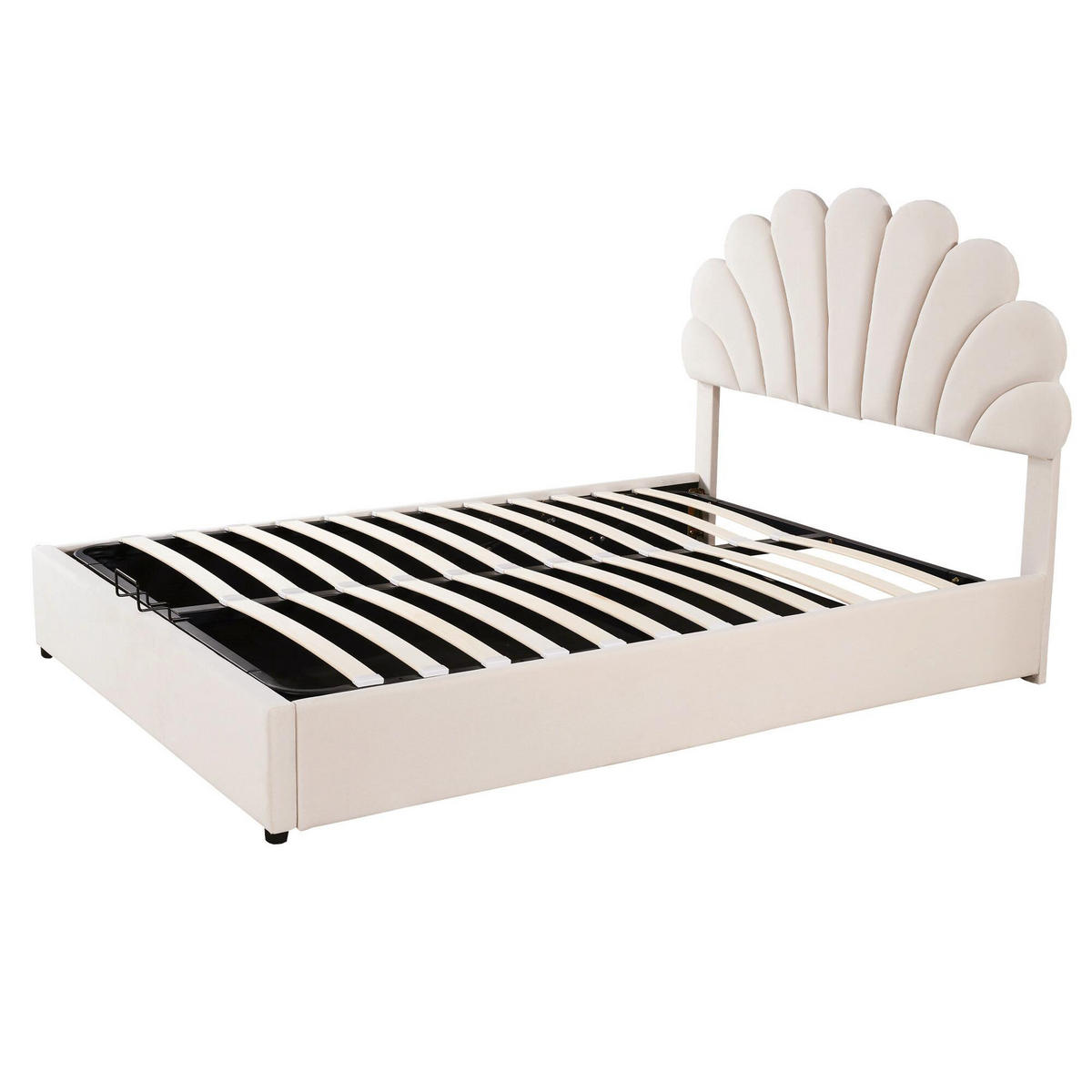 POLSTERBETT 140/200 cm beige aus Samt mit Stauraum und Lattenrost - Beige, Textil (140/200cm) - OKWISH