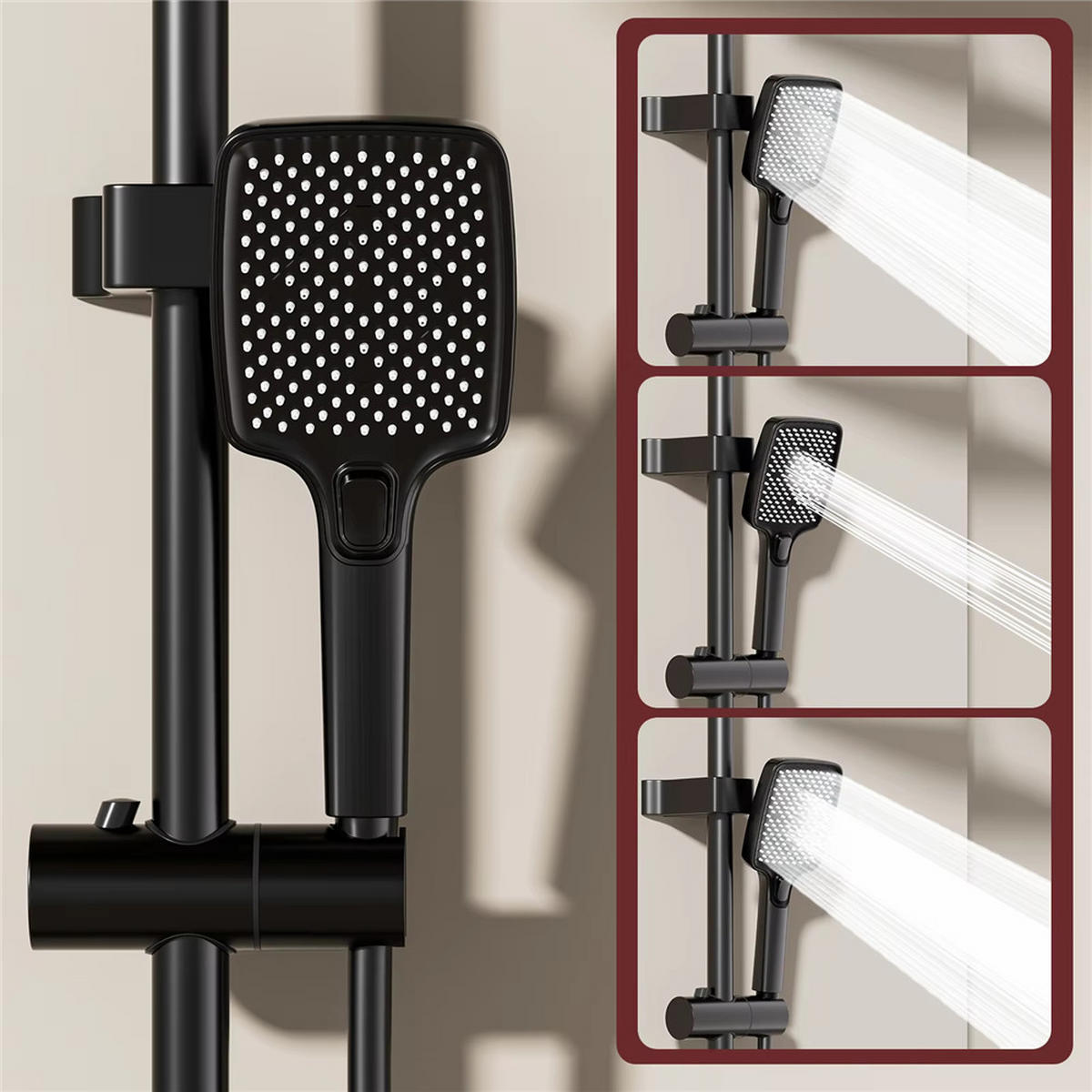 ÜBERKOPFBRAUSESET Digitalanzeige LED Kupfer Glas Regendusche, schwarz - Schwarz, Metall (20/135/31cm) - Bextcok