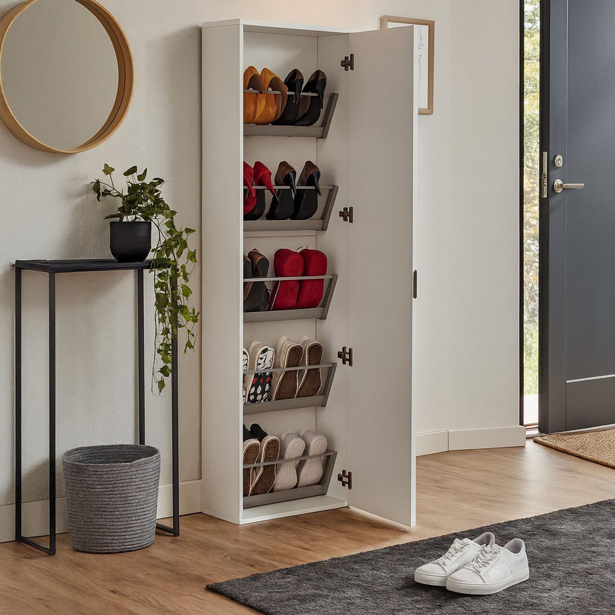 SCHUHSCHRANK Weiß 18/50/178 cm - Weiß, Holzwerkstoff (50/178/18cm) - DMORA