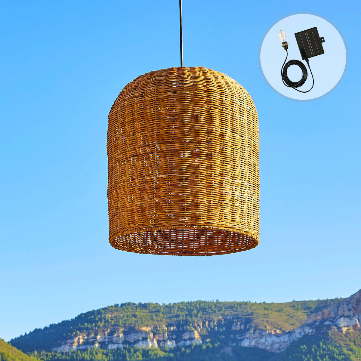 GIACOMO Solar-Pendelleuchte, 45 cm hoch, 5 m - Beige, Naturmaterialien (40/40/45cm) - Lumisky