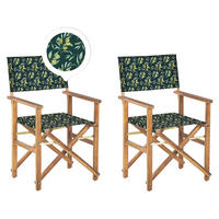 GARTENSTUHL 2er-Set Akazienholz hellbraun Auflagen grau/dunkelgrün Olivenmuster Cine - Hellbraun/Dunkelgrün, Holz (50/91/50cm) - Beliani