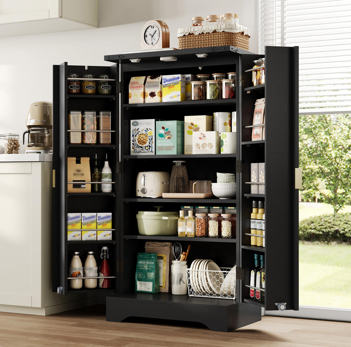ANRICHTE Hochschrank 120/60,5/40 cm aus MDF und PB mit LED-Sensorlicht Schwarz - Schwarz, Holzwerkstoff (60.5/120/40cm) - Modenvie