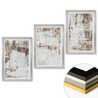 WANDBILDER 3er Set - 40x60 cm Silberner Rahmen - Abstrakte Muster, weiß, braun - Silberfarben, Kunststoff (40/60cm) - ArtPrintCave