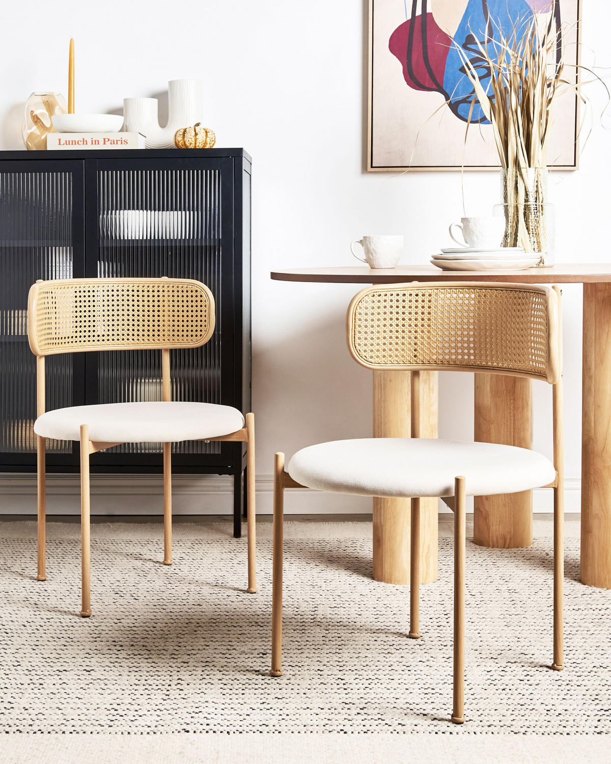 STUHL 2er-Set Metall heller Holzfarbton/creme Andover - Hellbraun/Beige, Metall (50/75/50cm) - Beliani