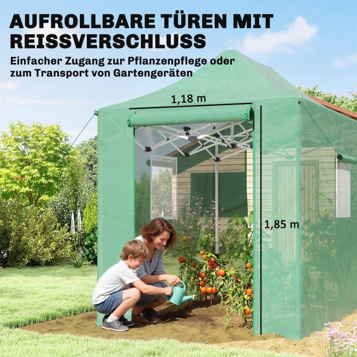 GEWÄCHSHAUS 295/270/200 cm Grün aus Polyethylen mit Pop-up-Design - Grün, Kunststoff (200/270/295cm) - OKMYHOME