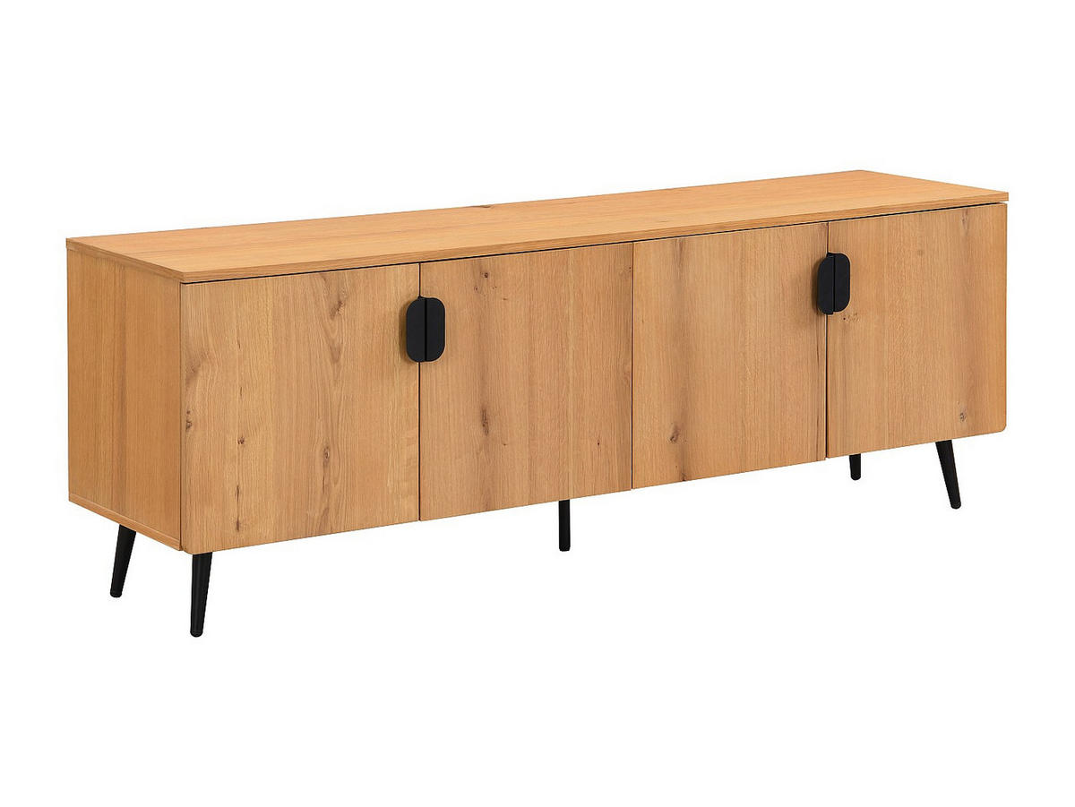 TV-MÖBEL mit 4 Türen - Eichenfurnier & Stahl - Holzfarben hell & Schwarz - SINOLO - Naturfarben, Holz (160/57/40cm) - Vente-Unique