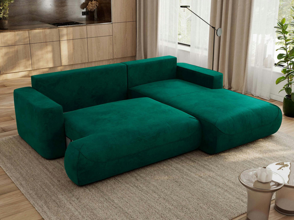 ECKSOFA OVO L Dunkelgrün Velvet - Rechts Seite - Dunkelgrün/Dunkelgrau, Kunststoff/Textil (195/271cm) - MKS