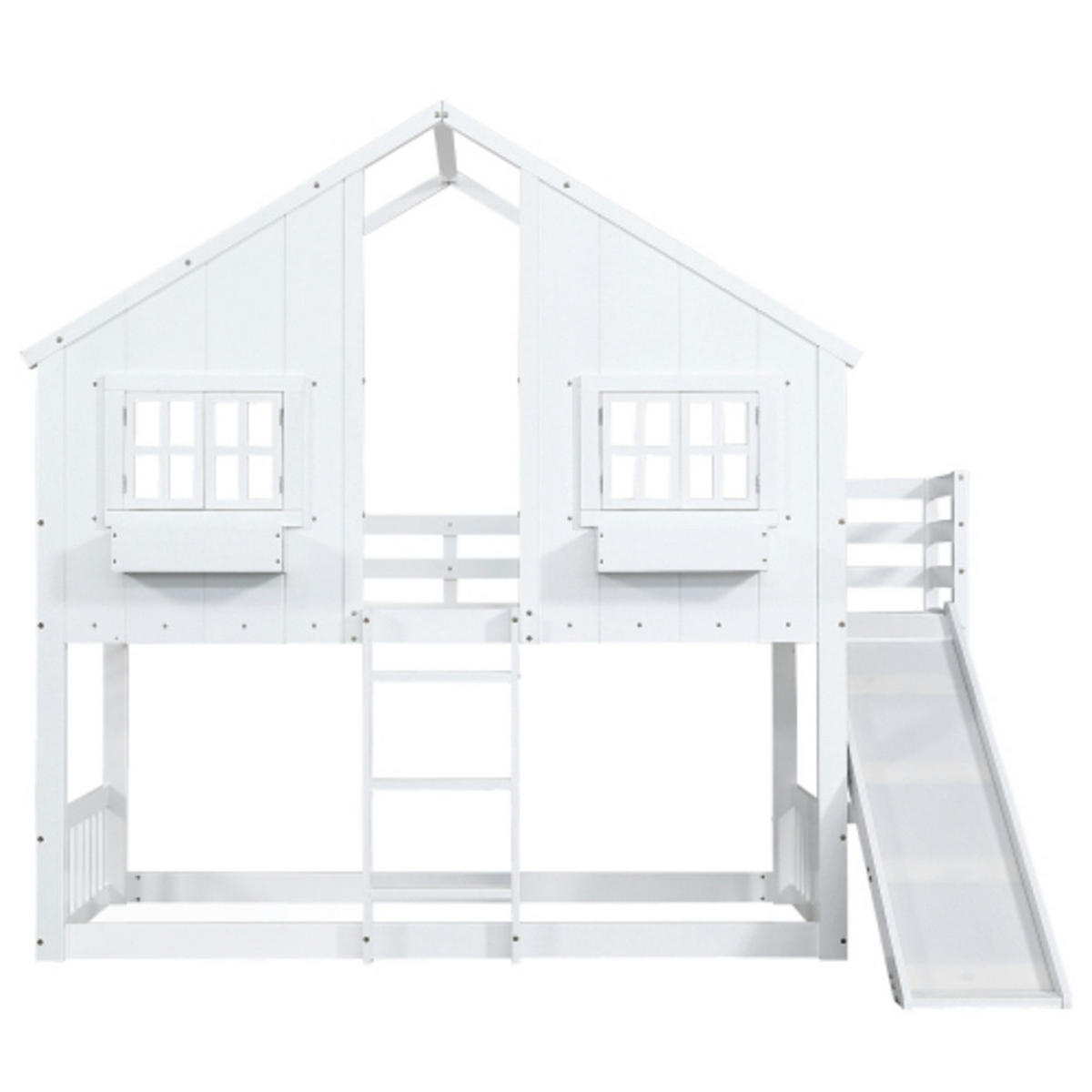 ETAGENBETT 90x200 cm mit Rutsche, Massivholz & MDF, weiß - Weiß, Holzwerkstoff (90/200cm) - Luhomfu
