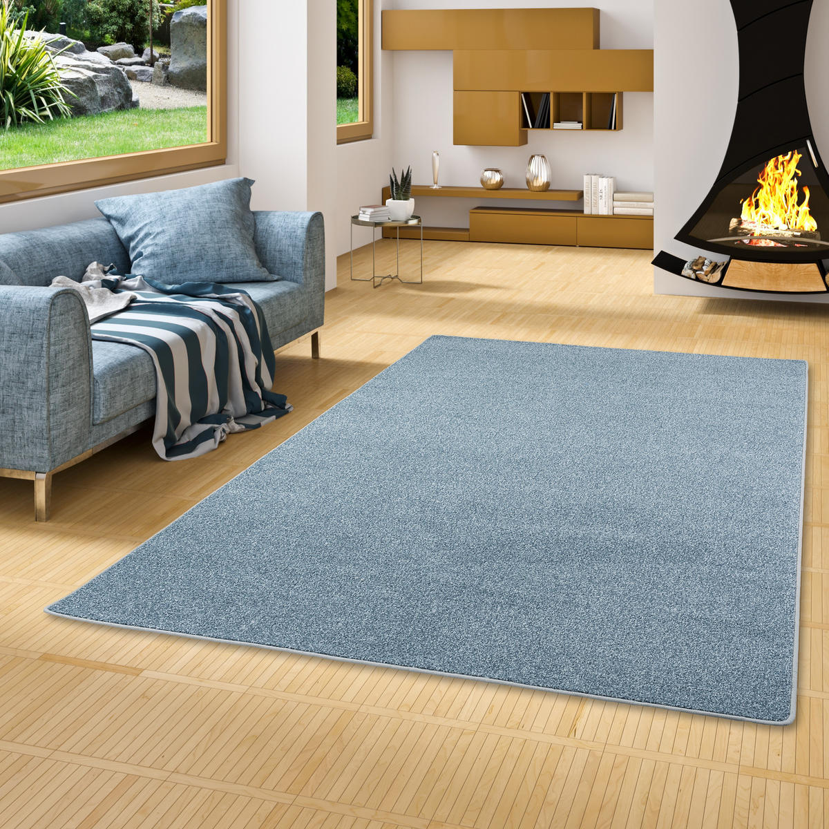 HOCHFLOR VELOURS TEPPICH LUNA MIX - Blau, Textil (160/160cm) - Snapstyle