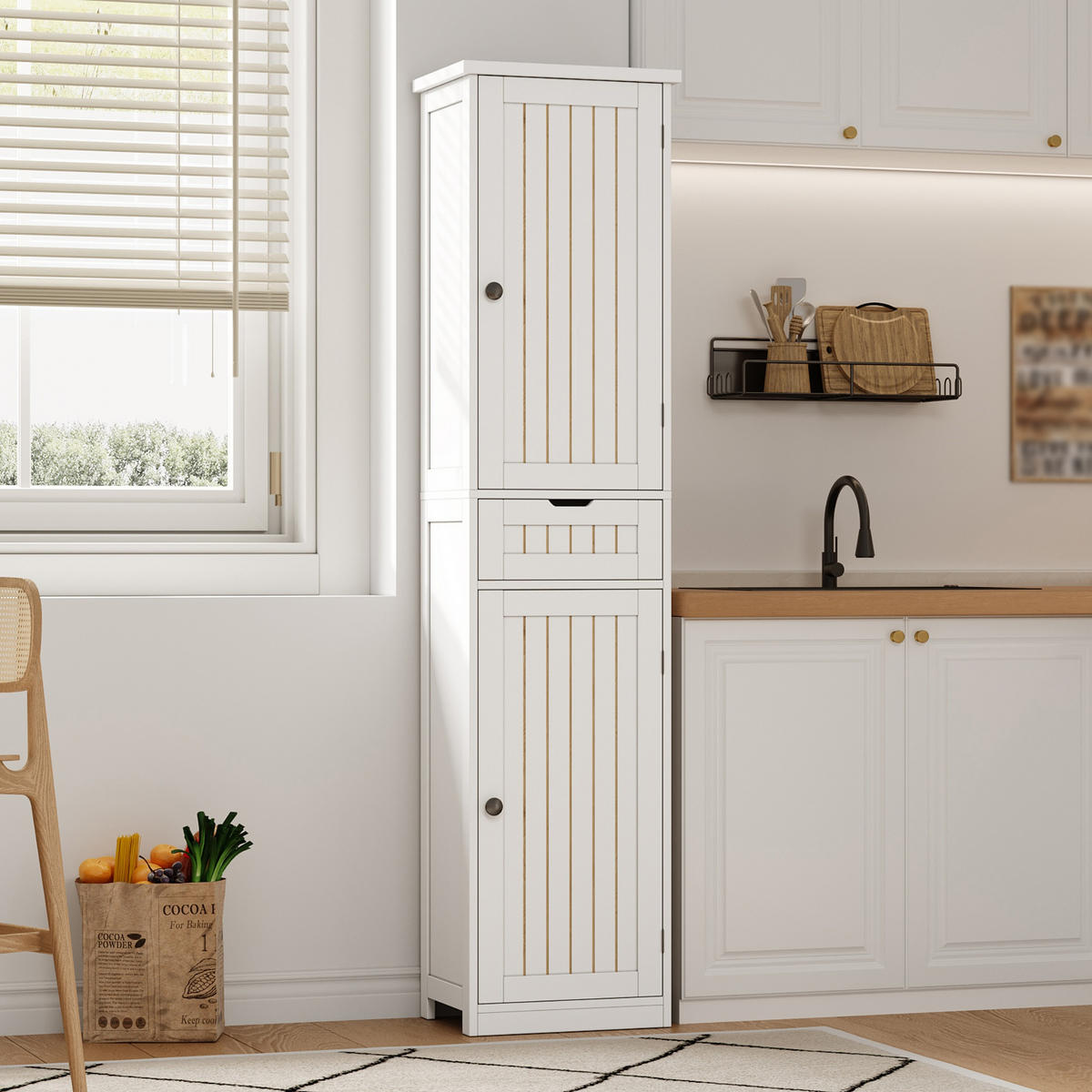 GESCHIRRSCHRANK 170 cm MDF Weiß mit 2 Türen und Retro-Gitterdesign - Weiß, Holzwerkstoff (30/170/40cm) - Korfee