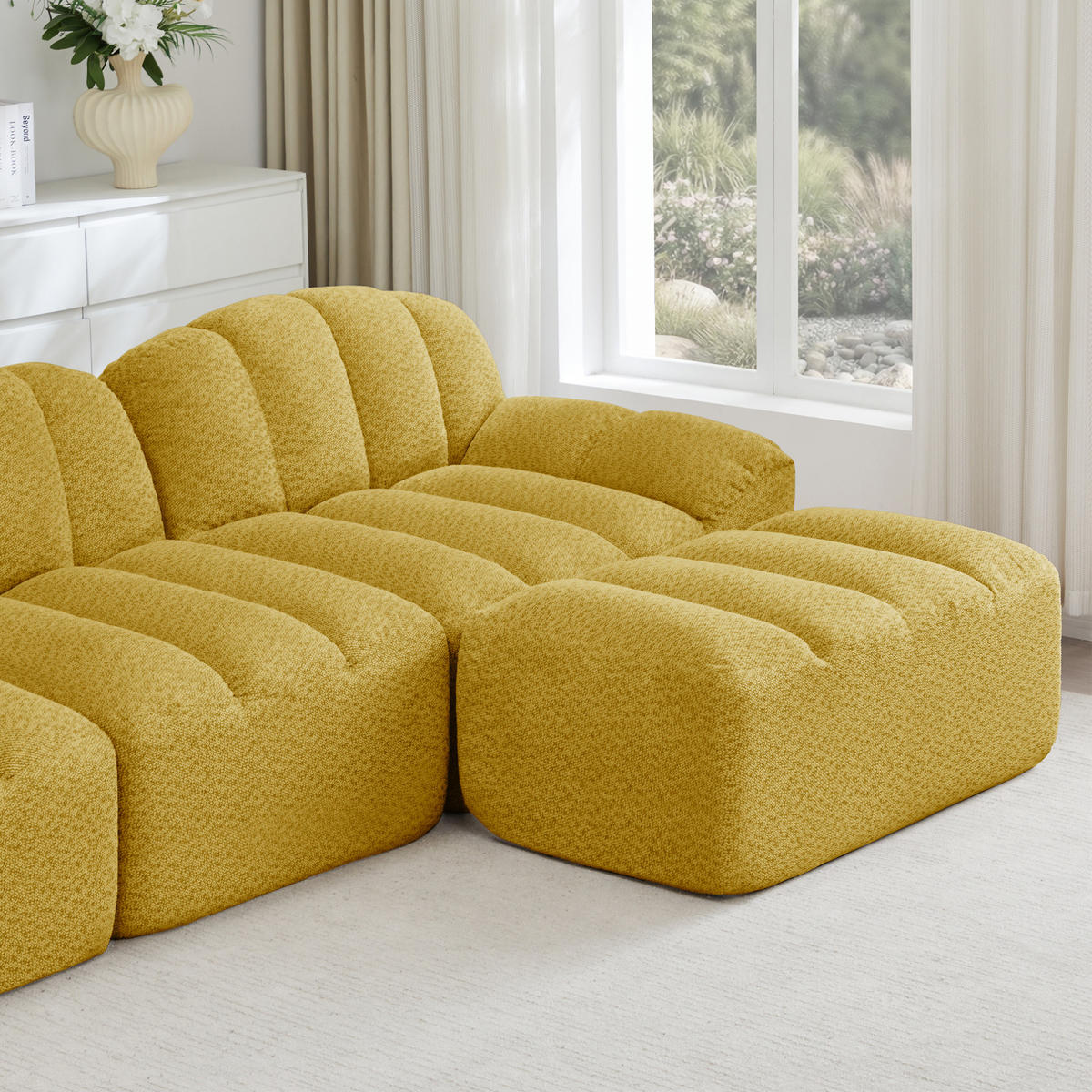 3-SITZER Modulsofa aus Granuliertem Fleece mit boneless Design Gelb - Gelb, Textil (104/79/288cm) - Modenvie
