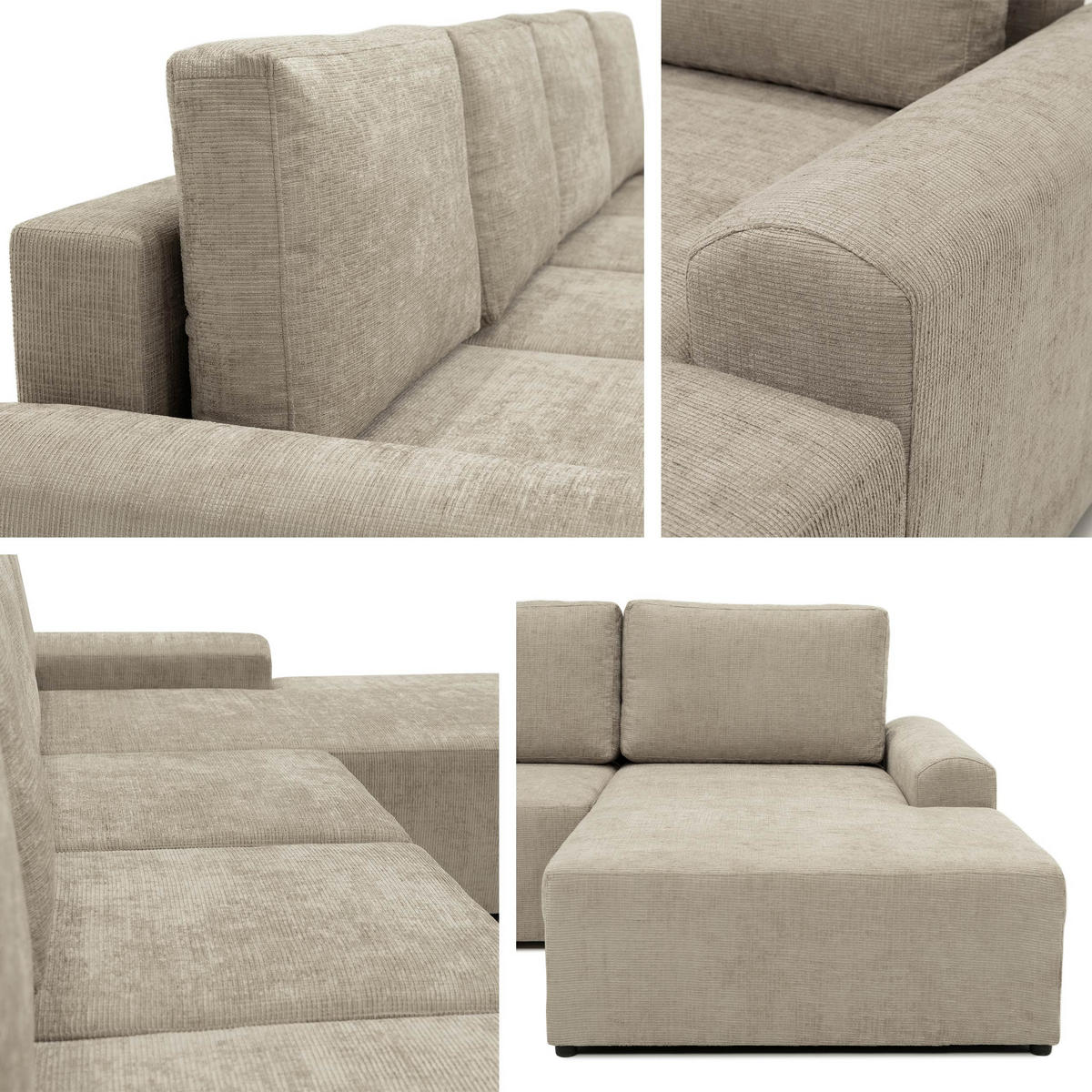 WOHNLANDSCHAFT Bella XL - Beige/Schwarz, Holz/Kunststoff (338/85/168cm) - MIRJAN24