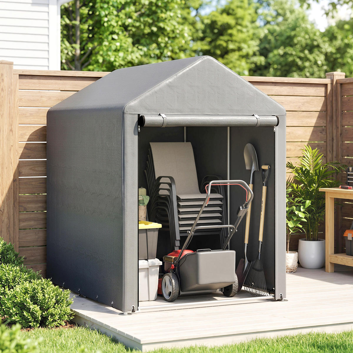 GARAGENZELT Verzinkter-Metall PE-Gewebe Hellgrau - Hellgrau, Metall (120/165/179cm) - Outsunny