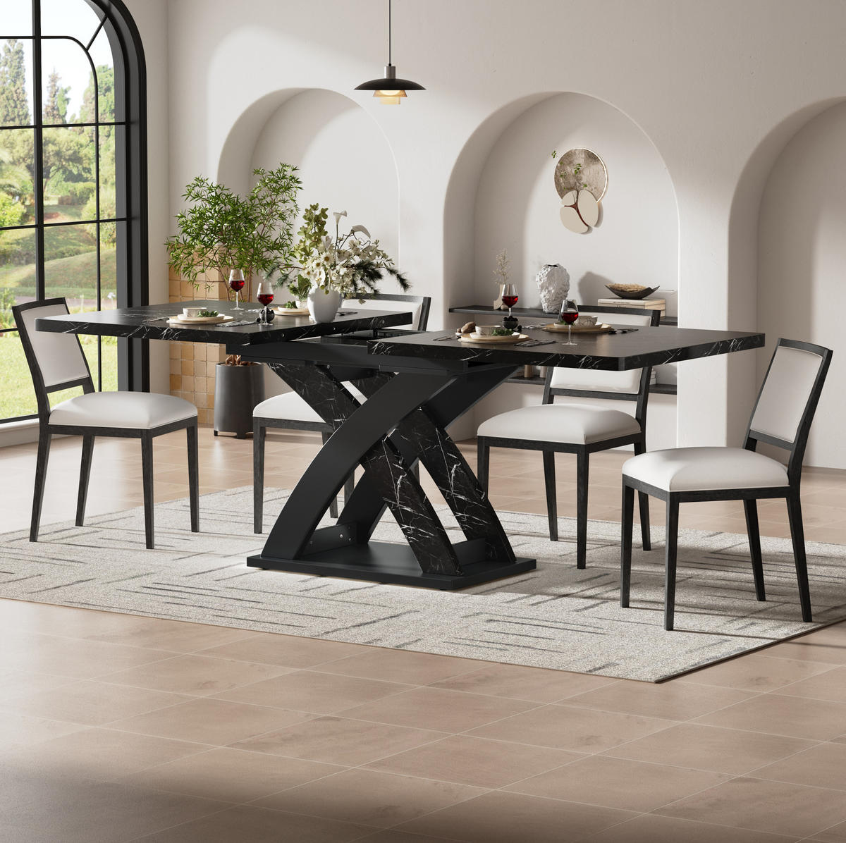 AUSZIEHTISCH 120/80/75 cm in Schwarz mit Metallgestell – ausziehbar auf 160 cm - Schwarz, Holzwerkstoff (120/80/75cm) - BEAOK
