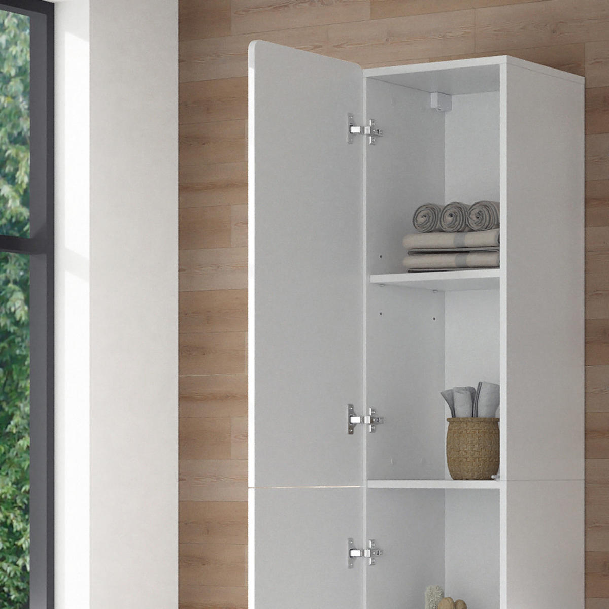 BADSCHRANK Izan Weiß 36.6 x 171.6 cm - Weiß, Holzwerkstoff (36.6/171.6/33.2cm) - Vicco