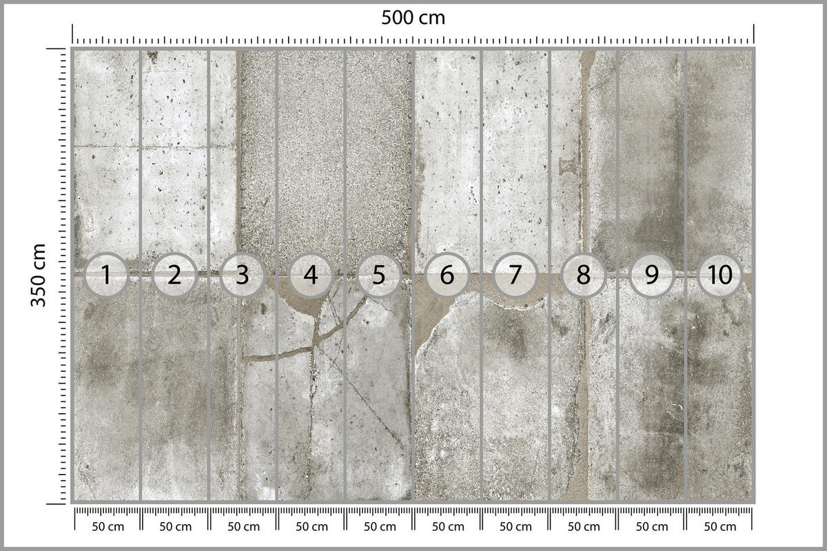FOTOTAPETE Betonplatten Beton Optik Abstraktion 500x350 - Grau, Papier (500/350cm) - Muralo
