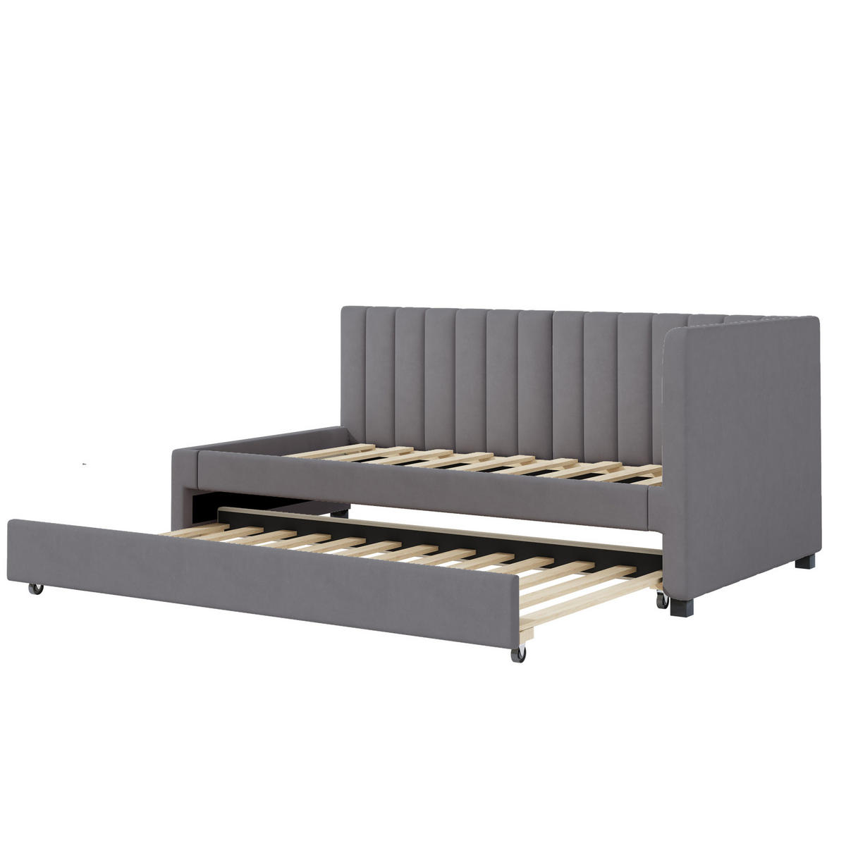 POLSTERBETT aus Samtstoff 90x200 cm Grau mit Ausziehbett, Lattenrost und gepolstertem Kopfteil - Grau, Textil (90/200cm) - Modfu