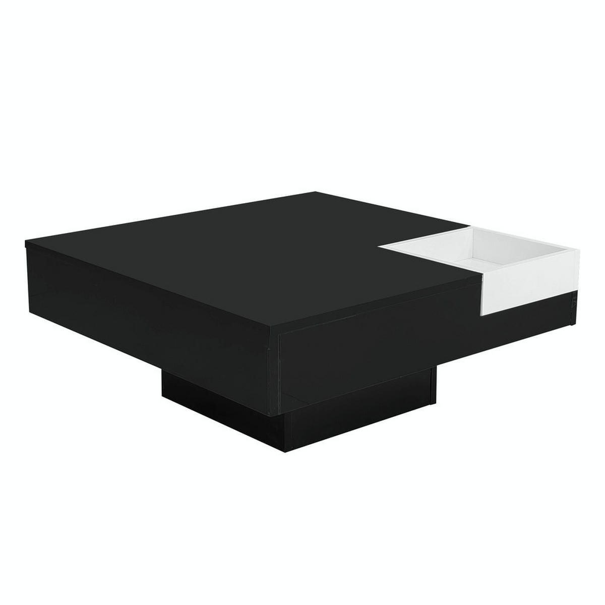 COUCHTISCH Hochglanz 72x72cm LED-Beleuchtung abnehmbare Box Schwarz-Weiß - Schwarz, Holz (85.5/81/11.5cm) - FLIEKS