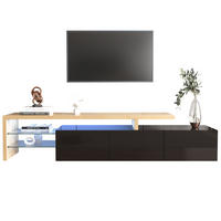 TV-SCHRANK Modern Hochglanzschwarz Holzoptik Glasböden LED-Beleuchtung - Schwarz, Holz (48/22/64cm) - FLIEKS