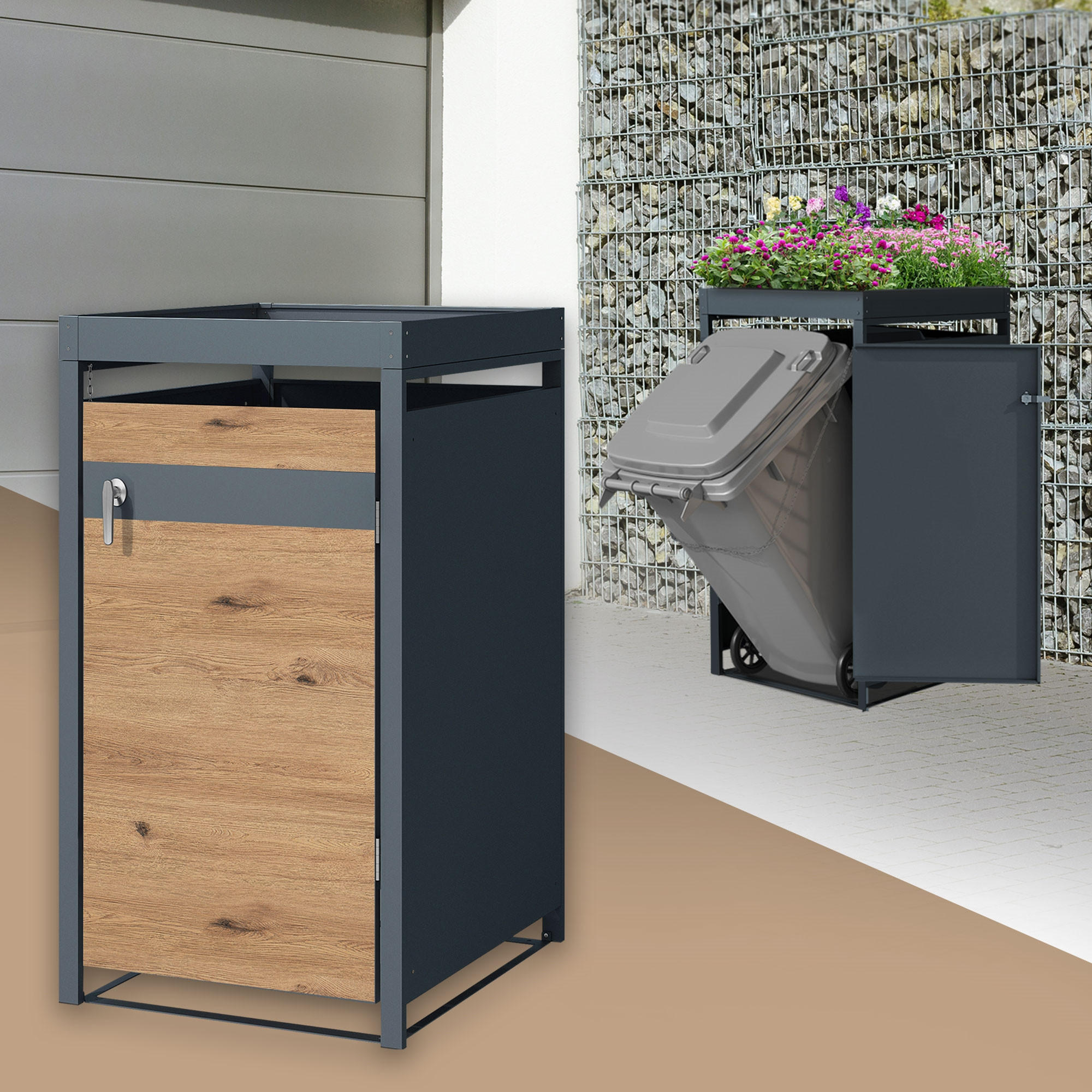 Thumbnail - Ml-Design Mülltonnenbox, Braun, Metall, 240 L, Rechteckig, 80x124x68 cm, Aufbewahrung & Schutzhüllen