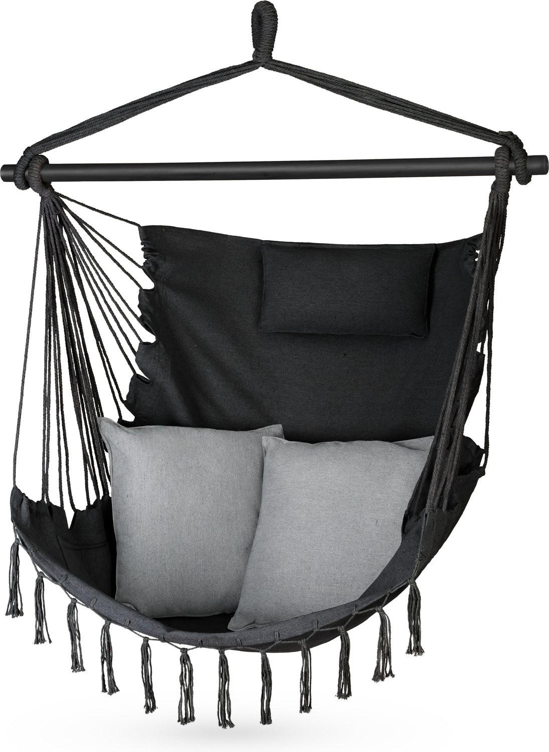 HÄNGESESSEL mit 2 Kissen 75/100/130 cm, bis 140 kg - Schwarz/Weiß, Textil (100/130/75cm) - Outtec