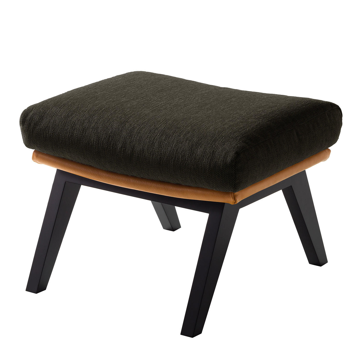 HOCKER mit Holzfüßen - Schwarz/Braun, Birkenholz/Textil (54/41/41cm) - home24