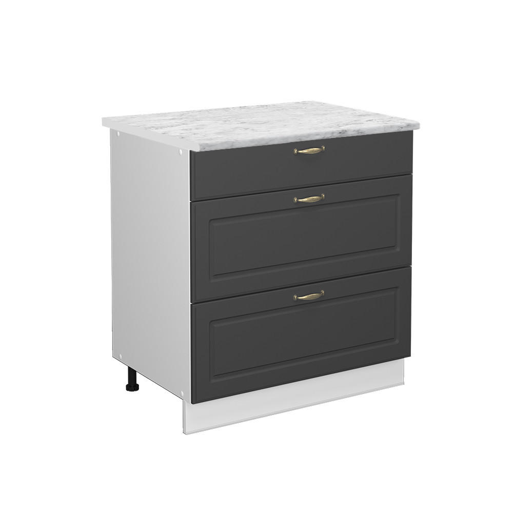 KÜCHENUNTERSCHRANK Fame-Line Anthrazit-Gold 80 cm mit 3 Schubladen AP Marmor - Anthrazit/Weiß, Holzwerkstoff (80/82/60cm) - Vicco