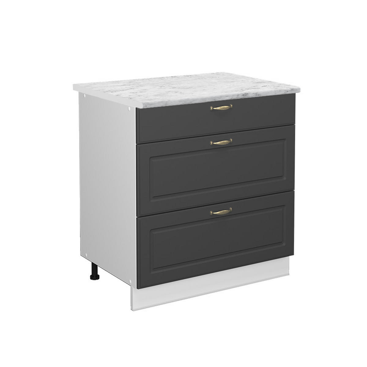 KÜCHENUNTERSCHRANK Fame-Line Anthrazit-Gold 80 cm mit 3 Schubladen AP Marmor - Anthrazit/Weiß, Holzwerkstoff (80/82/60cm) - Vicco