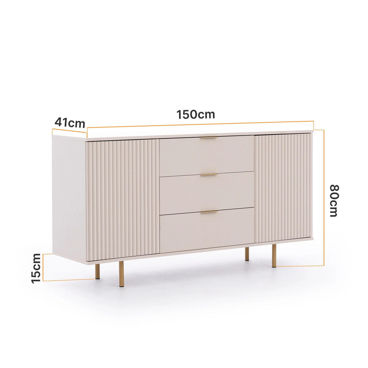 KOMMODE Nubia K2D3S Kaschmir - Kaschmir/Goldfarben, Holzwerkstoff/Metall (150/80/41cm) - Ravio