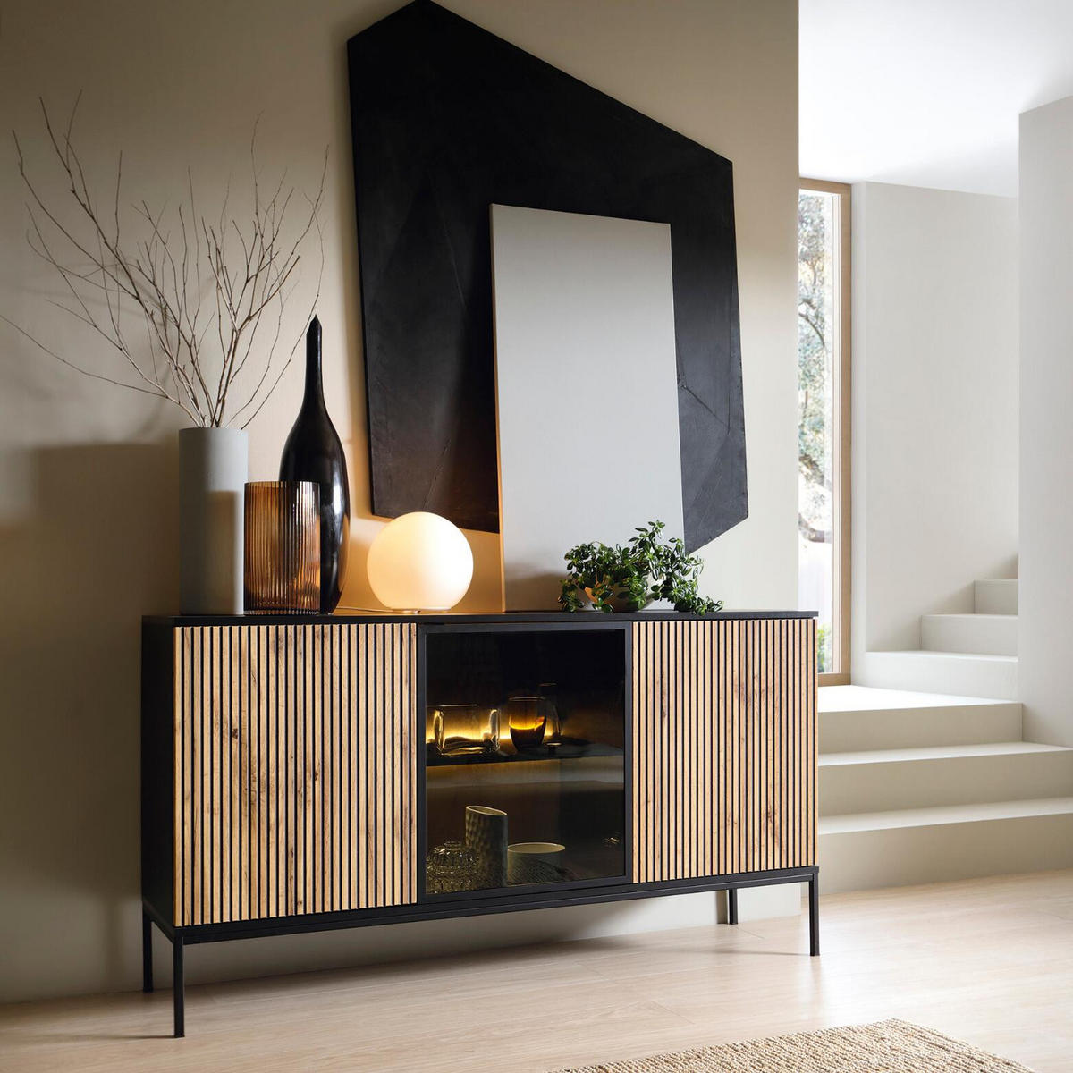 SIDEBOARD SENTO Schwarz 154x39x83 cm - Schwarz, Holzwerkstoff (154/83/39cm) - FURNLUX