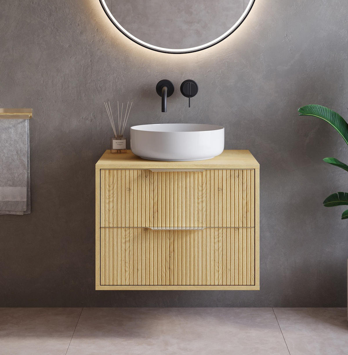 WASCHBECKENUNTERSCHRANK Rimini 2 Schubladen Eiche - 60 x 46 x 46 cm - Eichefarben, Holz (60/46/46cm) - Badplaats