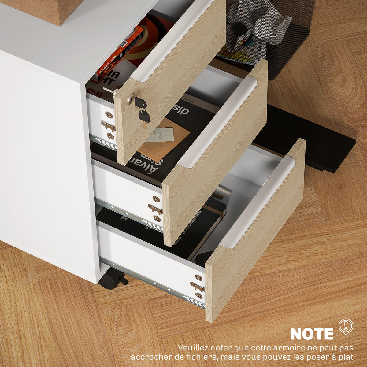 ROLLCONTAINER DE-14471 3 Schubladen abschließbar Eiche - Eichefarben, Holzwerkstoff (40/63.5/40cm) - ComfortXL