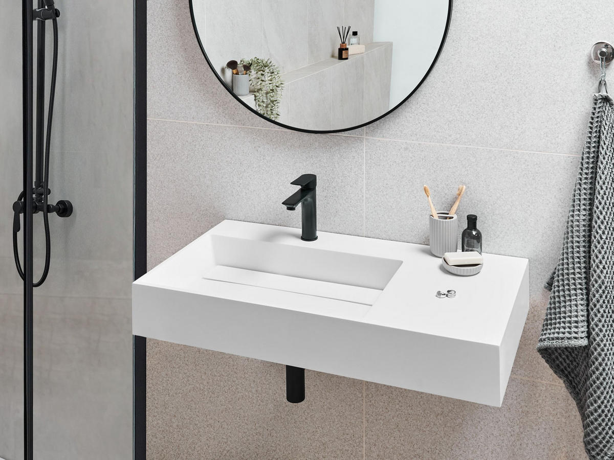 HÄNGEWASCHBECKEN Weiß 90/48 cm Mineralguss Cusco - Weiß, Naturmaterialien (90/13/48cm) - Beliani