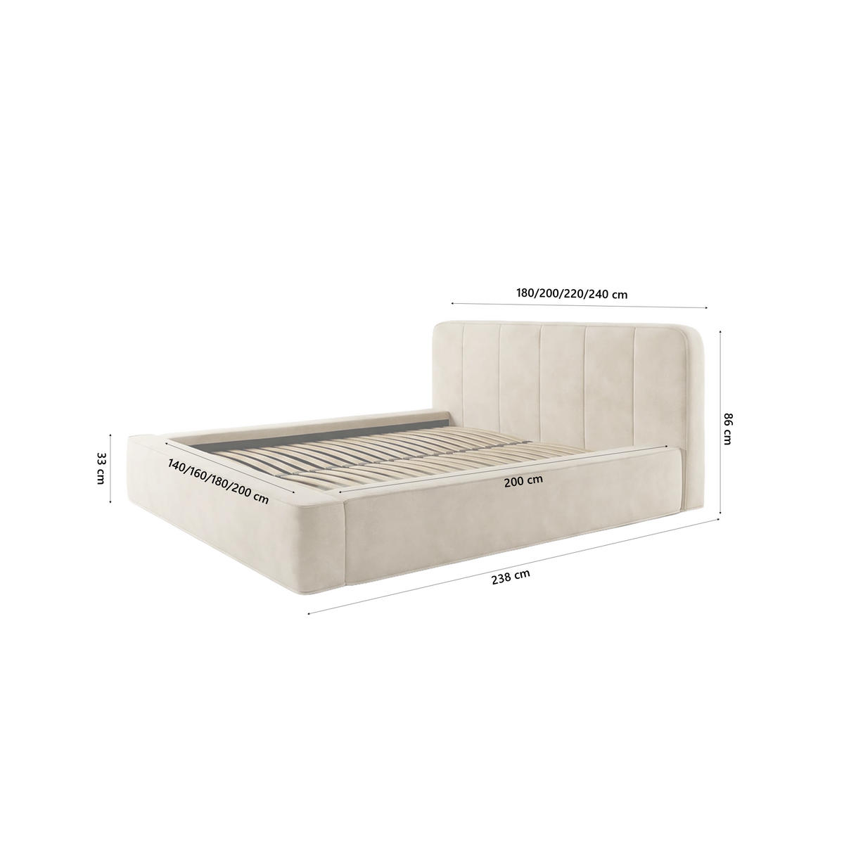 POLSTERBETT BEJO 160x200 cm, Creme - Creme, Textil (200/160cm) - Fedve