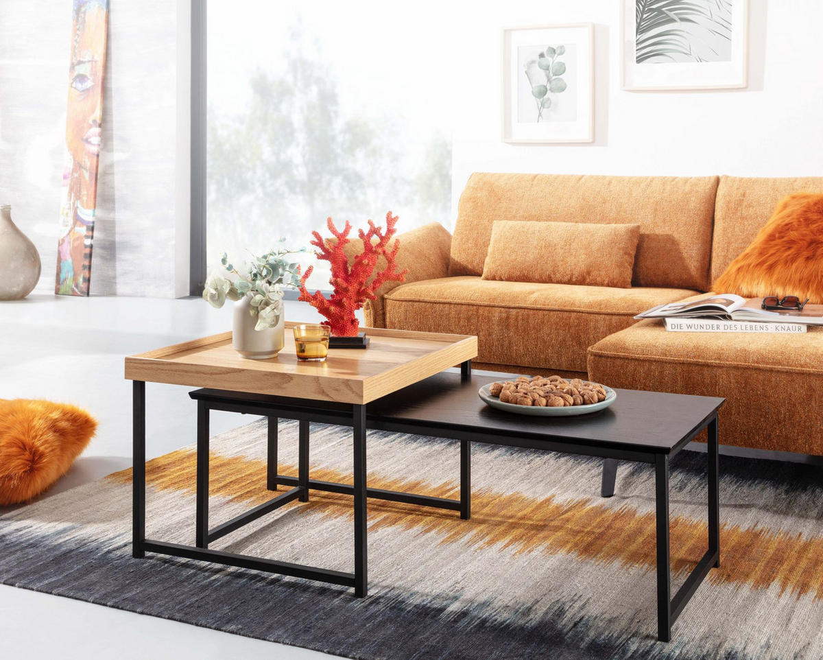 COUCHTISCH 2er Set Holz Metall Ineinanderschiebbar SILVANUS, Schwarz 110x60x45 cm - Schwarz, Holz/Metall (60/110/45cm) - KADIMA DESIGN
