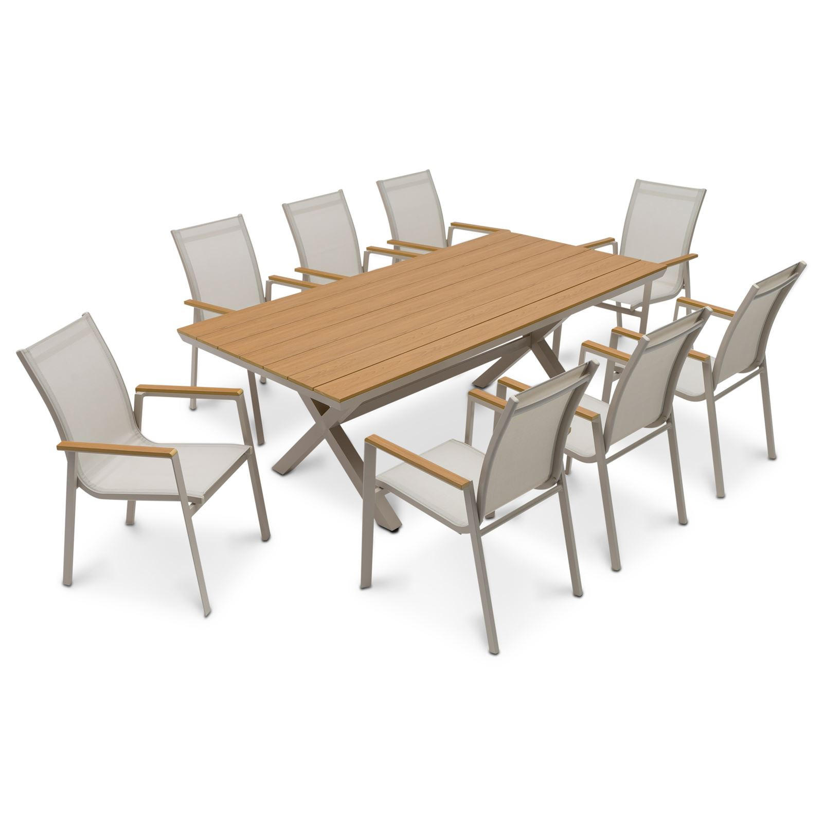 GARTENMÖBEL SET WINDY 9er Set beige, natur, champagne - Beige, Metall - IDIMEX