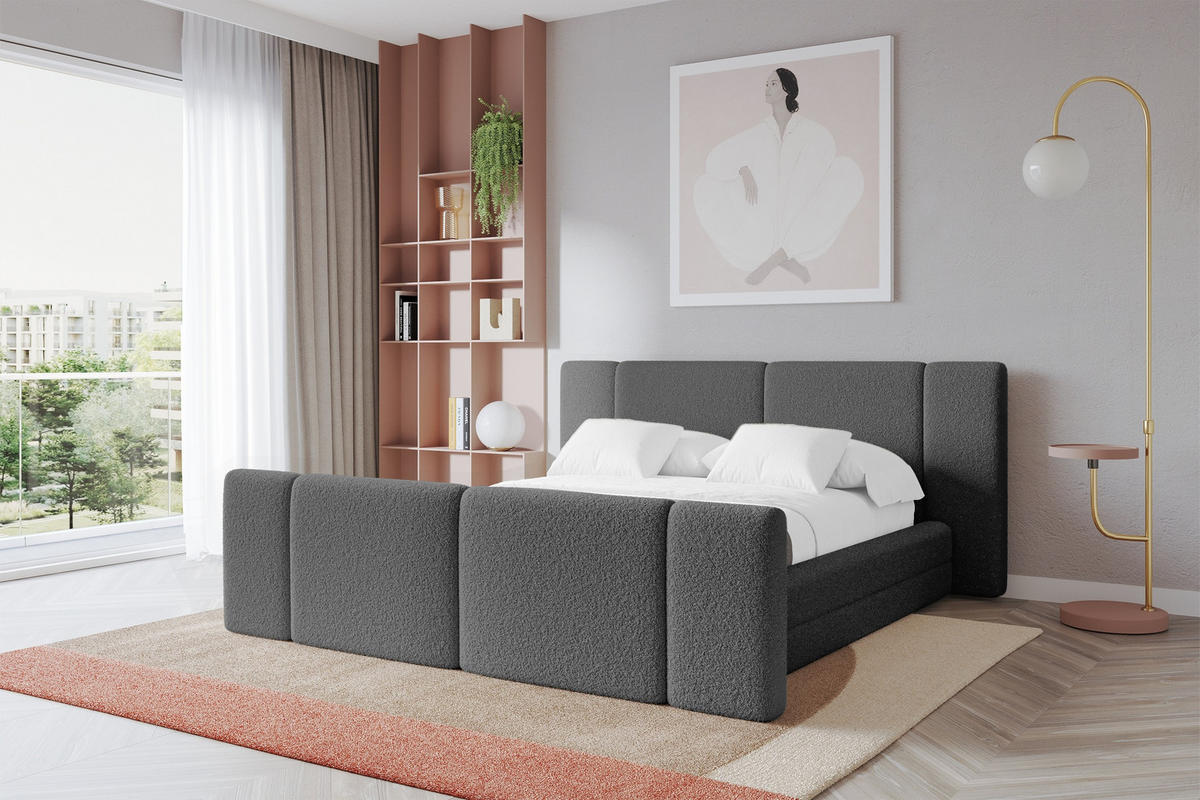 POLSTERBETT mit Bettkasten, Fußteil und Lattenrost, Boxbett ohne Matratze - TEVO-Z 160x200 Grau - Greige, Holzwerkstoff/Textil (160/200cm) - ALTDECOR