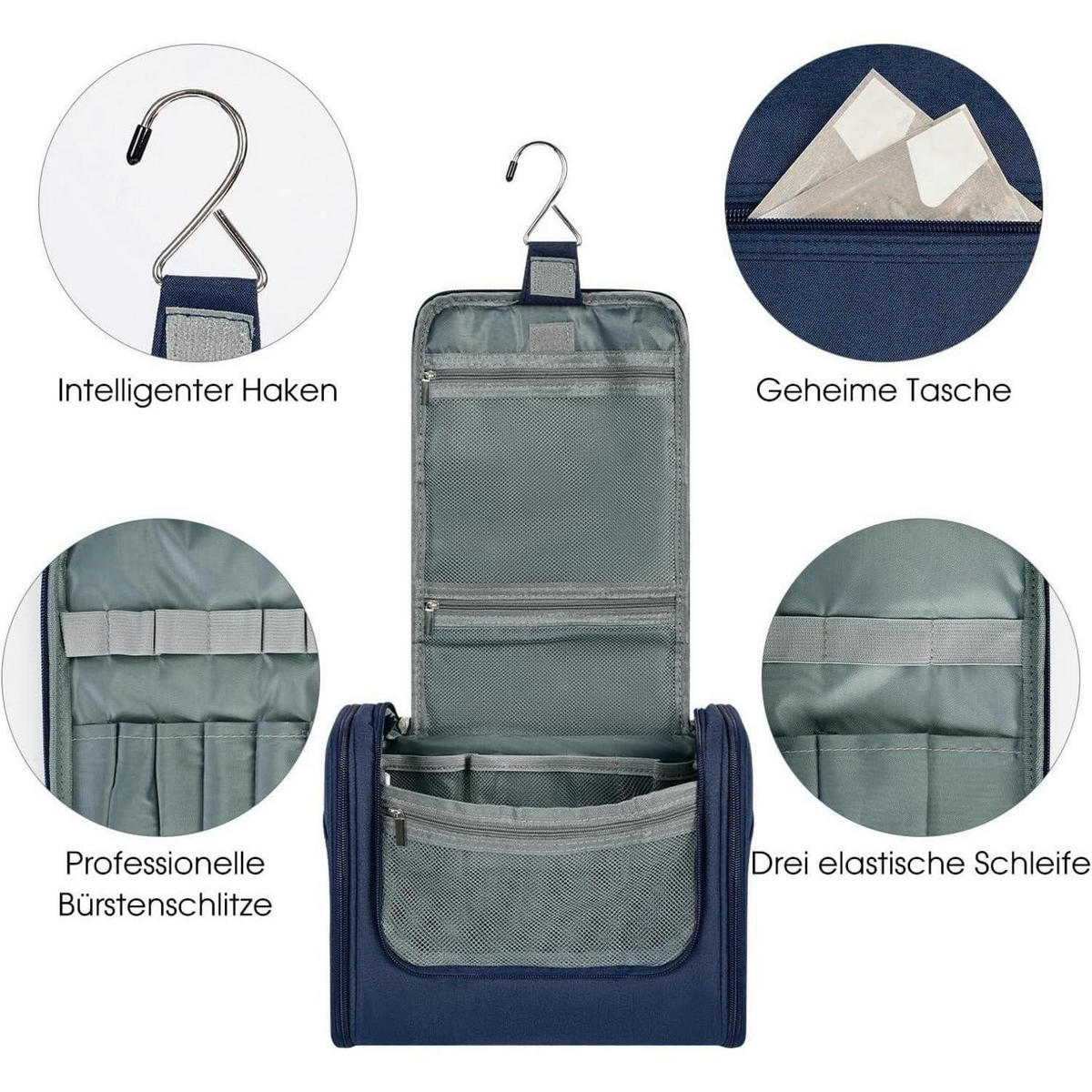 KULTURTASCHE zum Aufhängen Blau 27 x 15,5 x 59 cm - Blau, Textil (5/2/5cm)